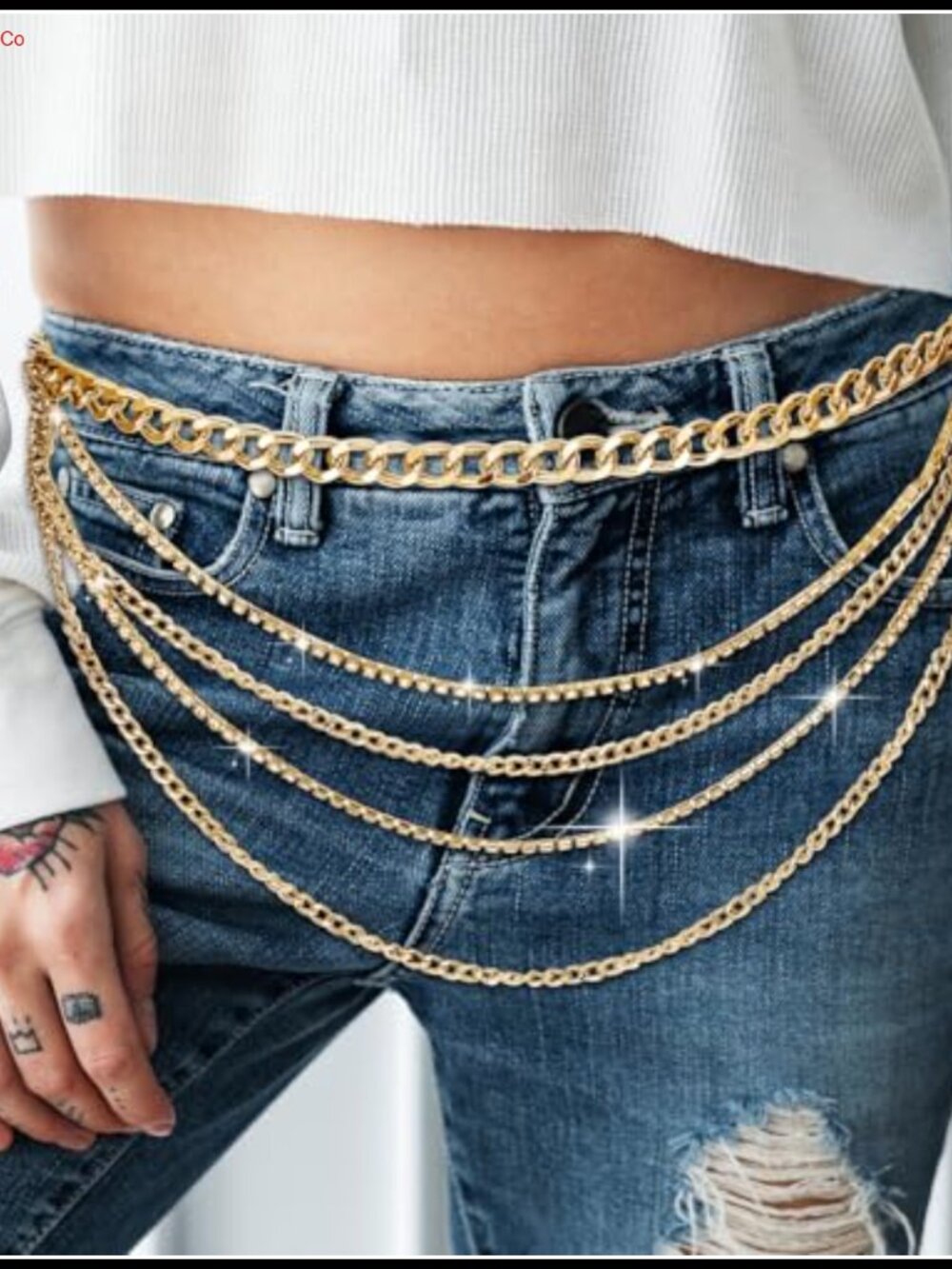 Layered Sparkly Rhinestone Chain Belt Adjustable Bohemian Waist Belt - Picture 2 of 6